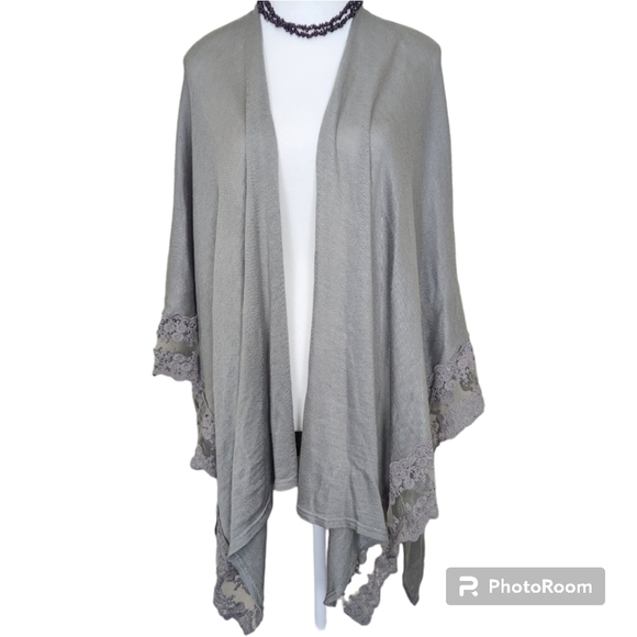 LC Lauren Conrad Womens Gray Kimono Lace Trim One Size Lightweight - Picture 2 of 10